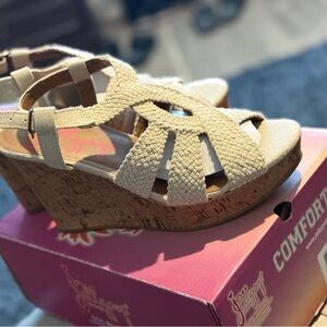 Jellypop Tan Wedge Sandals with Braided Design